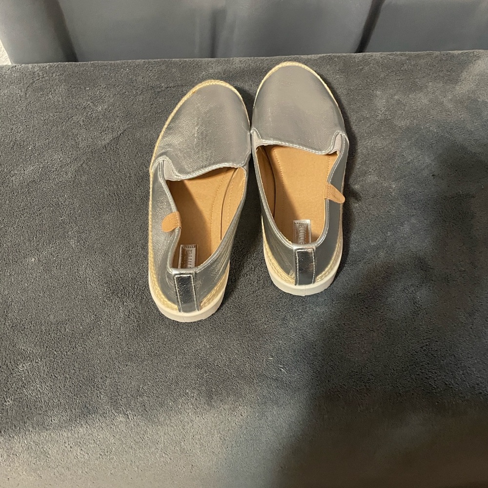 Women's Metallic Silver Slip-On Espadrille Loafers